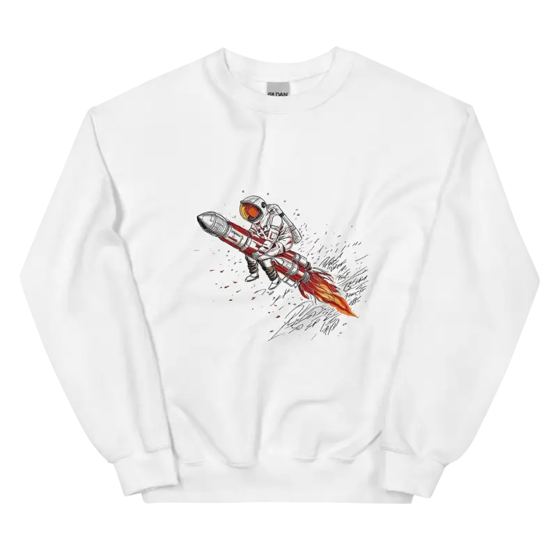 Astronot Desenli Sweatshirt ile Uzaya Yolculuk Yapın - Beyaz / S - Baskılı Sweatshirt