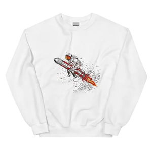 Astronot Desenli Sweatshirt ile Uzaya Yolculuk Yapın - Beyaz / S - Baskılı Sweatshirt