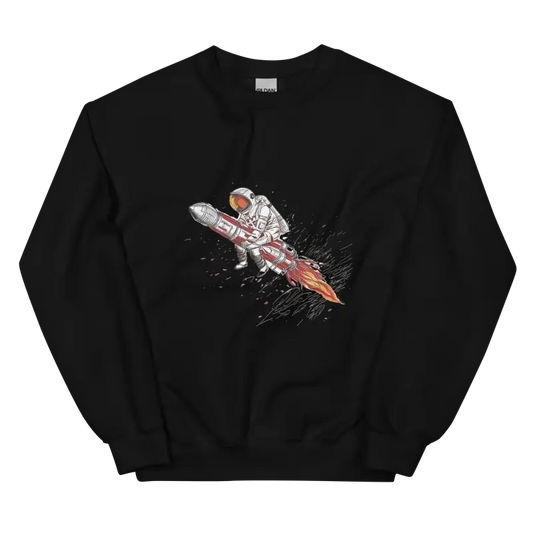 Astronot Desenli Sweatshirt ile Uzaya Yolculuk Yapın - Siyah / S - Baskılı Sweatshirt