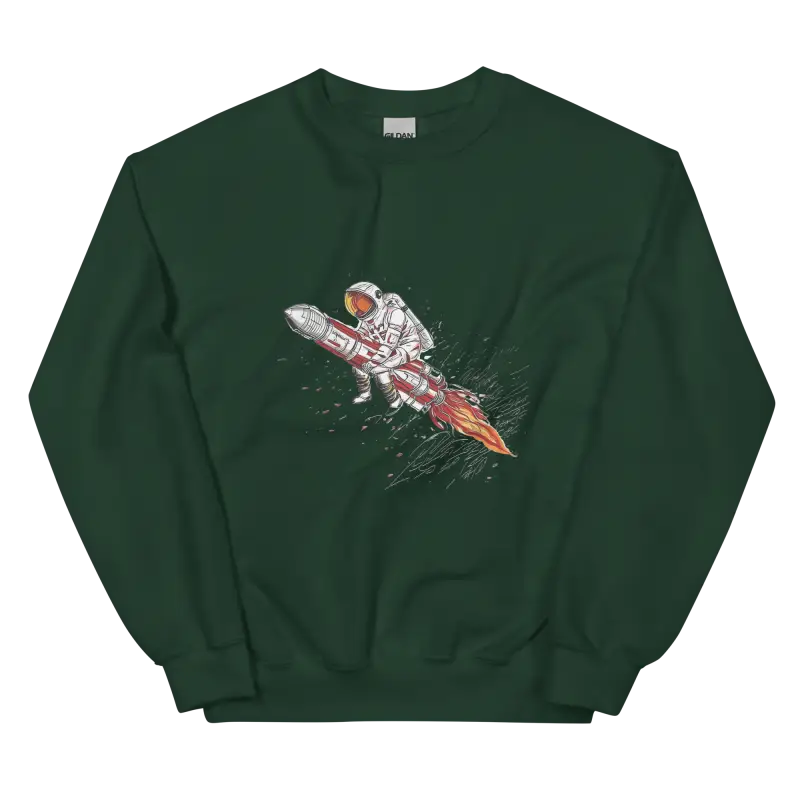 Astronot Desenli Sweatshirt ile Uzaya Yolculuk Yapın - Yeşil / S - Baskılı Sweatshirt