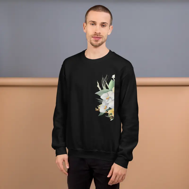 Beyaz Çiçek Desenli Unisex Sweatshirt ile Konfor ve Şıklık - Baskılı Sweatshirt