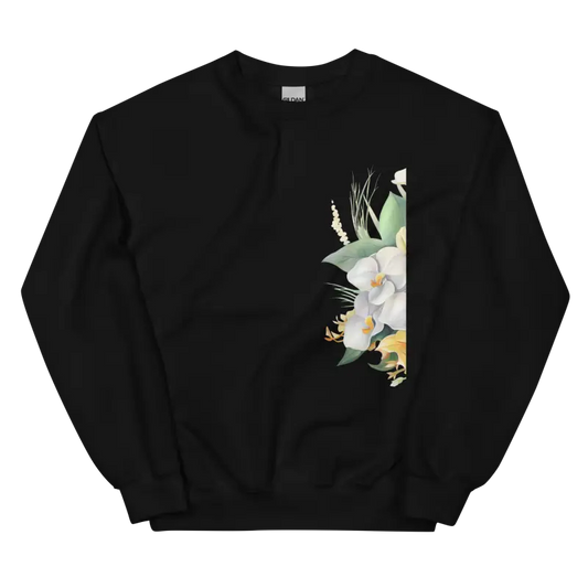 Beyaz Çiçek Desenli Unisex Sweatshirt ile Konfor ve Şıklık - S - Baskılı Sweatshirt