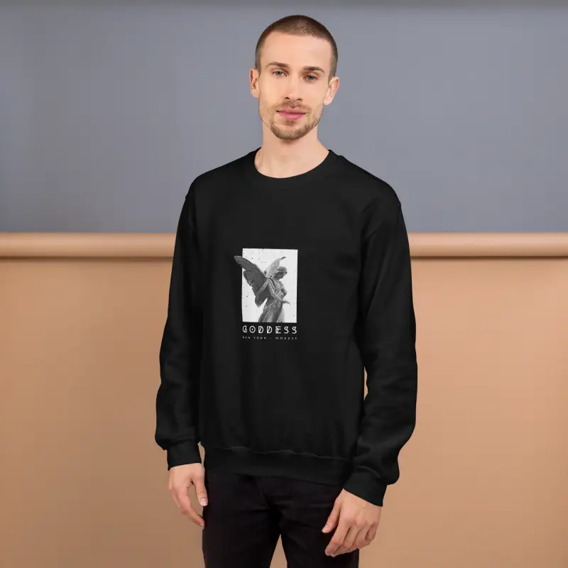 Goddes Baskılı Unisex Sweatshirt ile Grayscale Melek Tasarımı - Baskılı Sweatshirt