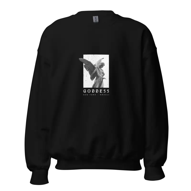 Goddes Baskılı Unisex Sweatshirt ile Grayscale Melek Tasarımı - Baskılı Sweatshirt