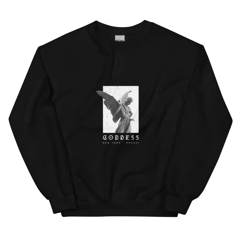 Goddes Baskılı Unisex Sweatshirt ile Grayscale Melek Tasarımı - S - Baskılı Sweatshirt