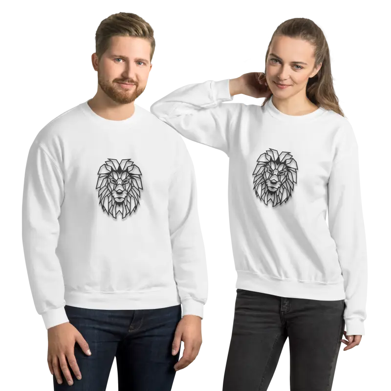 Mandala Aslan Baskılı Unisex Sweatshirt Beyaz Geometrik Tasarım - Baskılı Sweatshirt