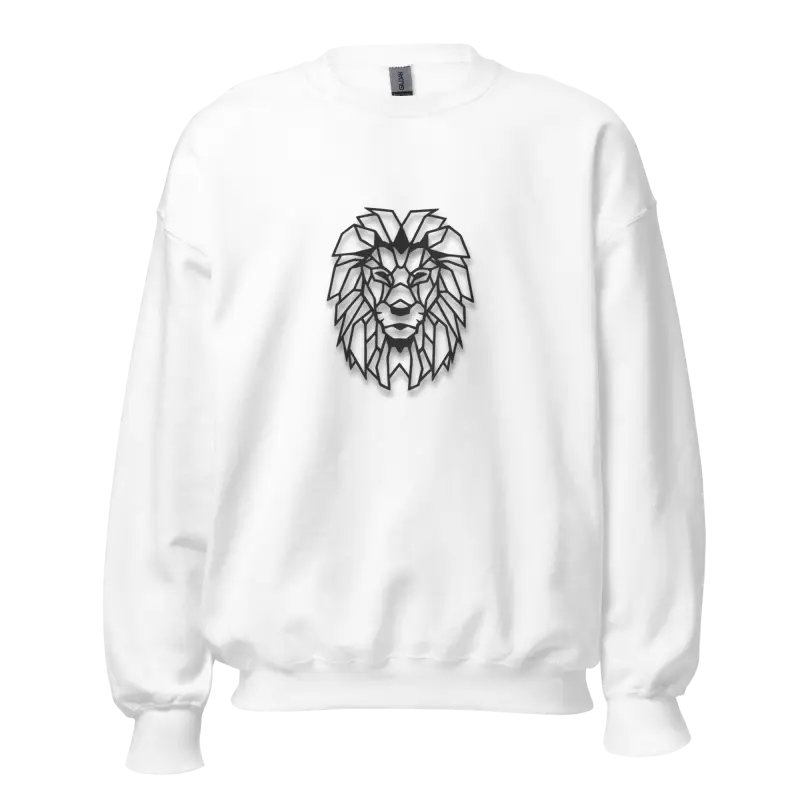 Mandala Aslan Baskılı Unisex Sweatshirt Beyaz Geometrik Tasarım - Baskılı Sweatshirt