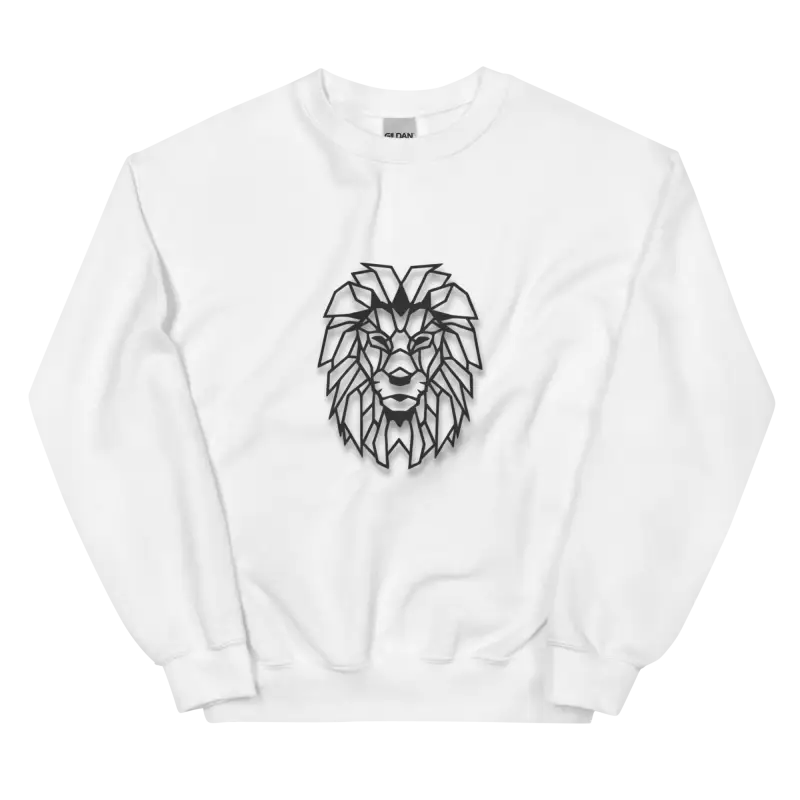 Mandala Aslan Baskılı Unisex Sweatshirt Beyaz Geometrik Tasarım - S - Baskılı Sweatshirt