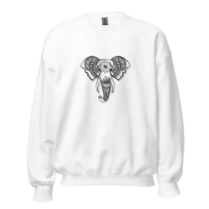 Mandala Fil Baskılı Unisex Sweatshirt Beyaz Renk - Baskılı Sweatshirt