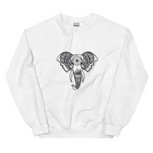 Mandala Fil Baskılı Unisex Sweatshirt Beyaz Renk - S - Baskılı Sweatshirt