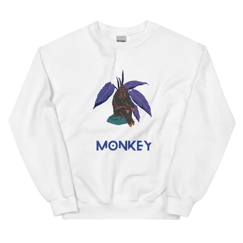 Monkey Baskılı Unisex Sweatshirt ile Rahat Şıklığı Yakalayın - White / S - Baskılı Sweatshirt