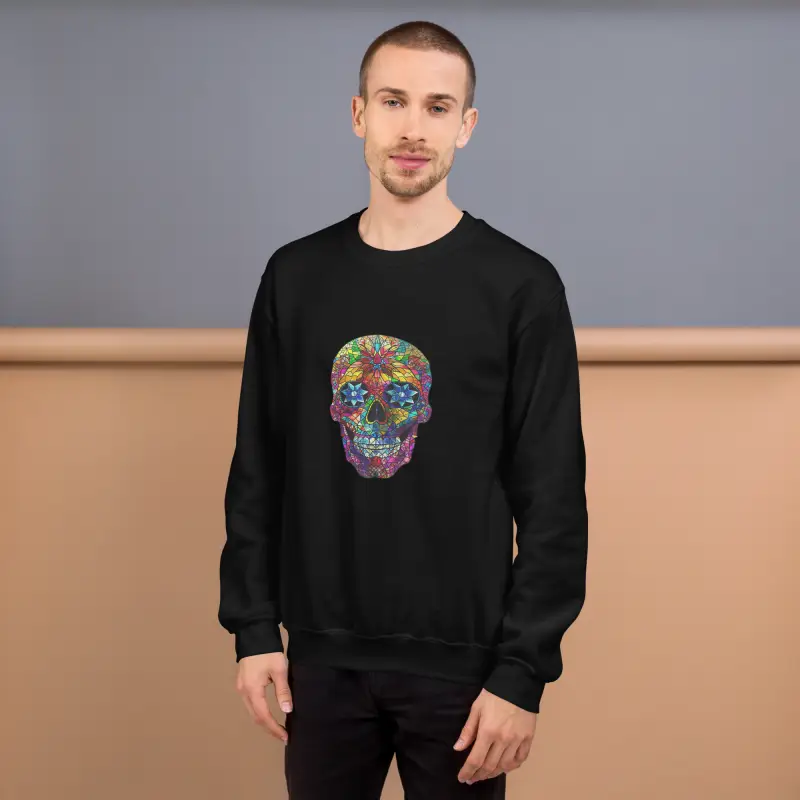 Renkli Kafatası Desenli Beyaz Sweatshirt ile Şıklığı Yakalayın - Baskılı Sweatshirt