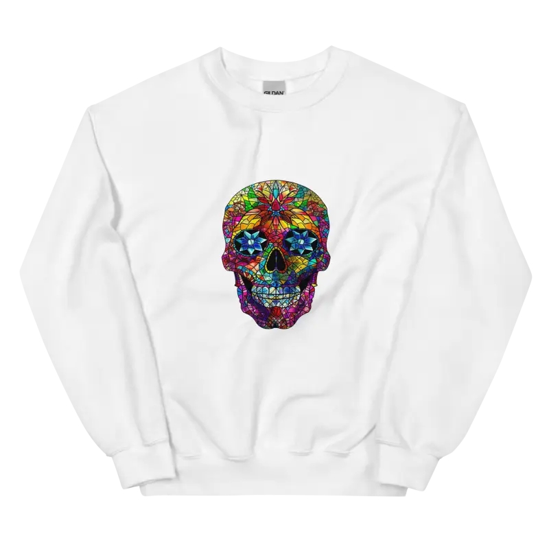 Renkli Kafatası Desenli Beyaz Sweatshirt ile Şıklığı Yakalayın - Beyaz / S - Baskılı Sweatshirt