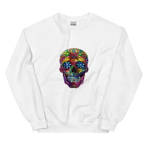 Renkli Kafatası Desenli Beyaz Sweatshirt ile Şıklığı Yakalayın - Beyaz / S - Baskılı Sweatshirt