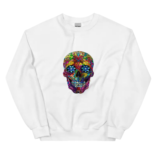 Renkli Kafatası Desenli Beyaz Sweatshirt ile Şıklığı Yakalayın - Beyaz / S - Baskılı Sweatshirt