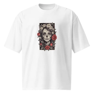 Renkli Day of the Dead Desenli Oversize Tişört - White / S