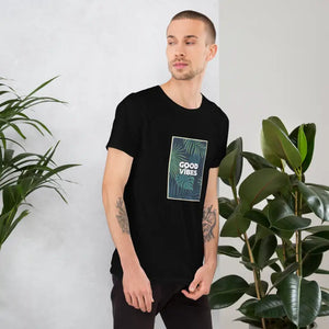 Unisex Basic Tişört Good Vibes - Baskılı Standart Kesim Basic Tişört