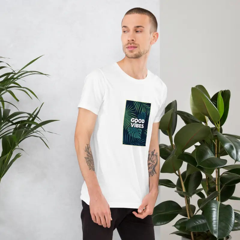 Unisex Basic Tişört Good Vibes - Baskılı Standart Kesim Basic Tişört